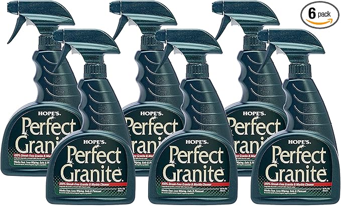 HOPE'S Perfect Granite & Marble Countertop Cleaner, Stain Remover and Polish, Streak-Free, Ammonia-Free, 22 Ounce, Pack of 6
