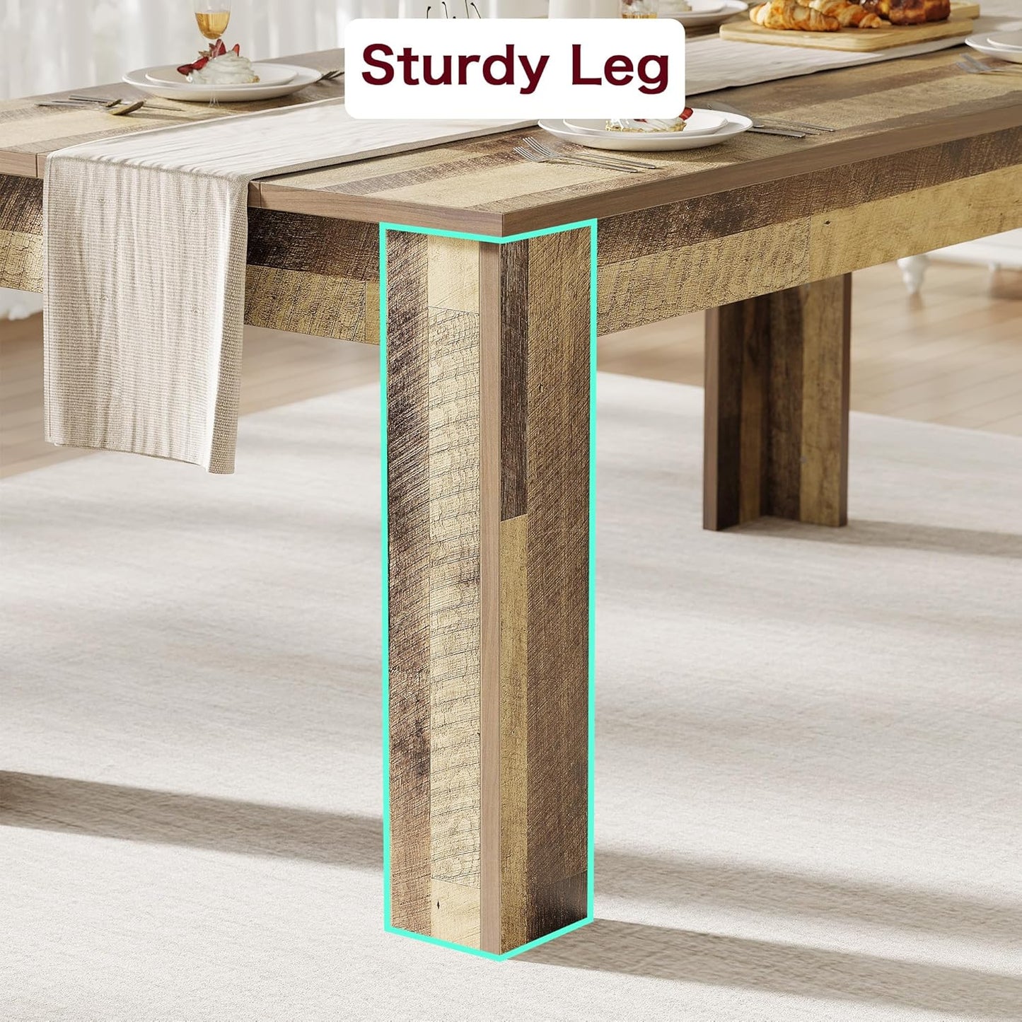 CABIHOME Dining Table for 4-6, 63" Inch Dining Tables for 4, Farmhouse Large Kitchen Dining Table, Rectangular Dining Room Table for Small Space, Wood Dinner Table for Kitchen, Apartment, Rustic Brown