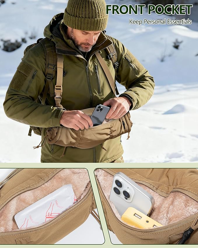 Hand Warmer Pouch with Silent Material, Drawstring Tighteners and Adjustable Strap, Hand Muff for Hunting, Golf, Football Winter Outdoor Activities