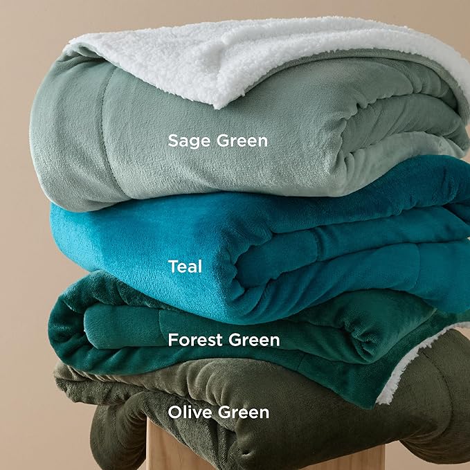 Bedsure GentleSoft Sherpa Fleece Throw Blanket for Couch - Thick and Warm Throw for Women and Men, Soft Fuzzy Plush Christmas Blanket for Winter, Non-Heated, Forest Green, 50x60 Inches