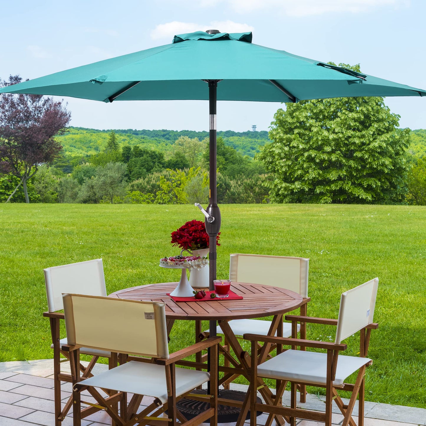 Bonosuki 7.5ft Outdoor Umbrella Patio Umbrella 2-Year-Non-Fading Steel umbrella outdoor patio with Push Button Tilt and Crank, Turquoise
