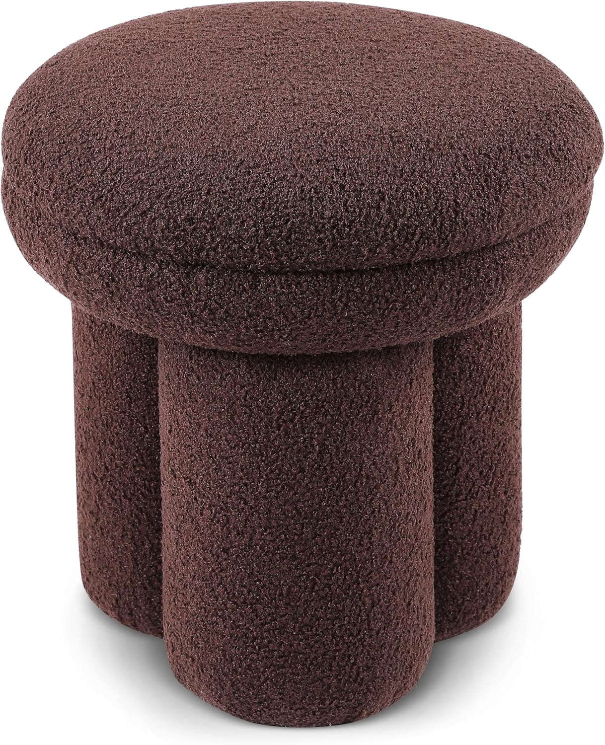 Furniture of America Rami Modern 18-inch Mushroom-Shape Upholstered Ottoman with Tri-Pillar Pedestal, Vanity Stool Chair, Small Foot Stool for Bedroom, Living Room, Entryway, Brown