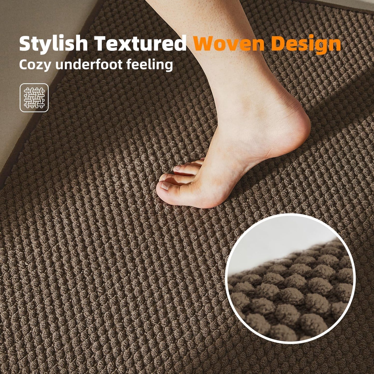 Bathroom Runner Rug, Long Bath Mat Washable Thin Quick Dry Low Pile Bathroom Runner Rugs 24 x 60 Non Slip, Brown 24"x60"