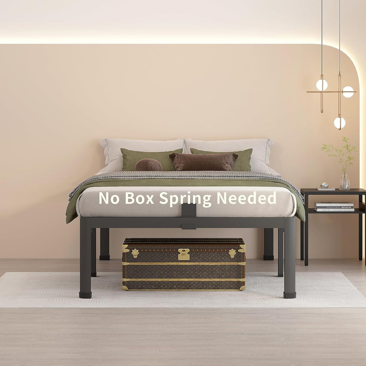 MAF 16 Inch Twin Bed Frames with Round Corner Legs Mattress Slide Stopper No Box Spring Needed Heavy Duty Metal Platform Bed Frame Under-Bed Storage Space, 3000 LBS Steel Slats Support