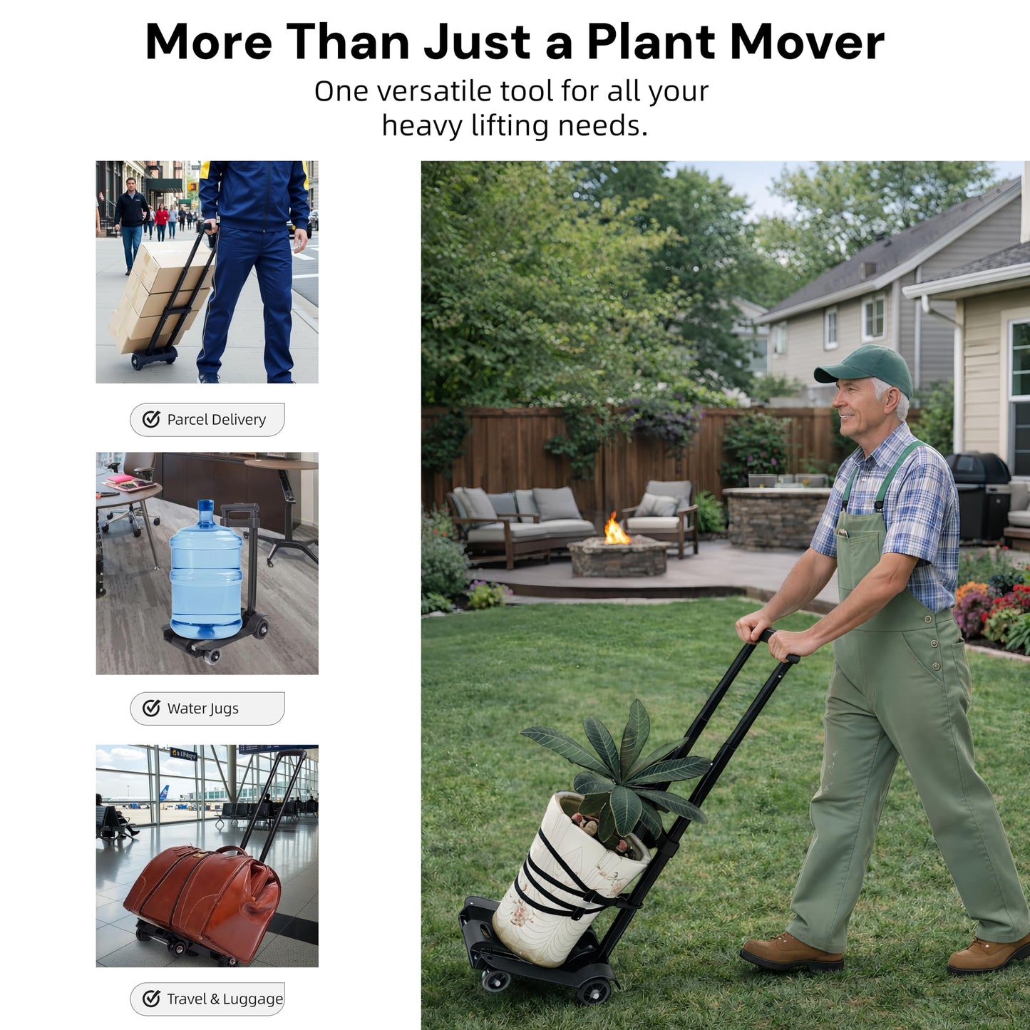 OWFCCLA Heavy Duty Plant Mover with Wheels - 132lbs Capacity Plant Caddy, Folding Hand Truck Dolly & PotLifter Straps Set, Adjustable Potted Plant Dolly for Heavy Outdoor Pots, Garden, Stairs & Indoor