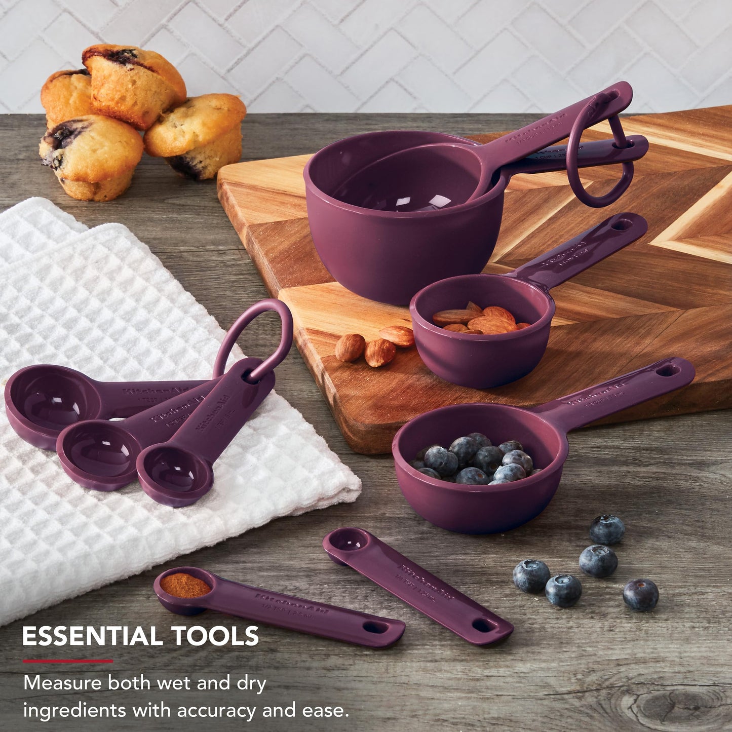 KitchenAid Measuring Cups and Spoon Set, Beetroot, 9-Piece