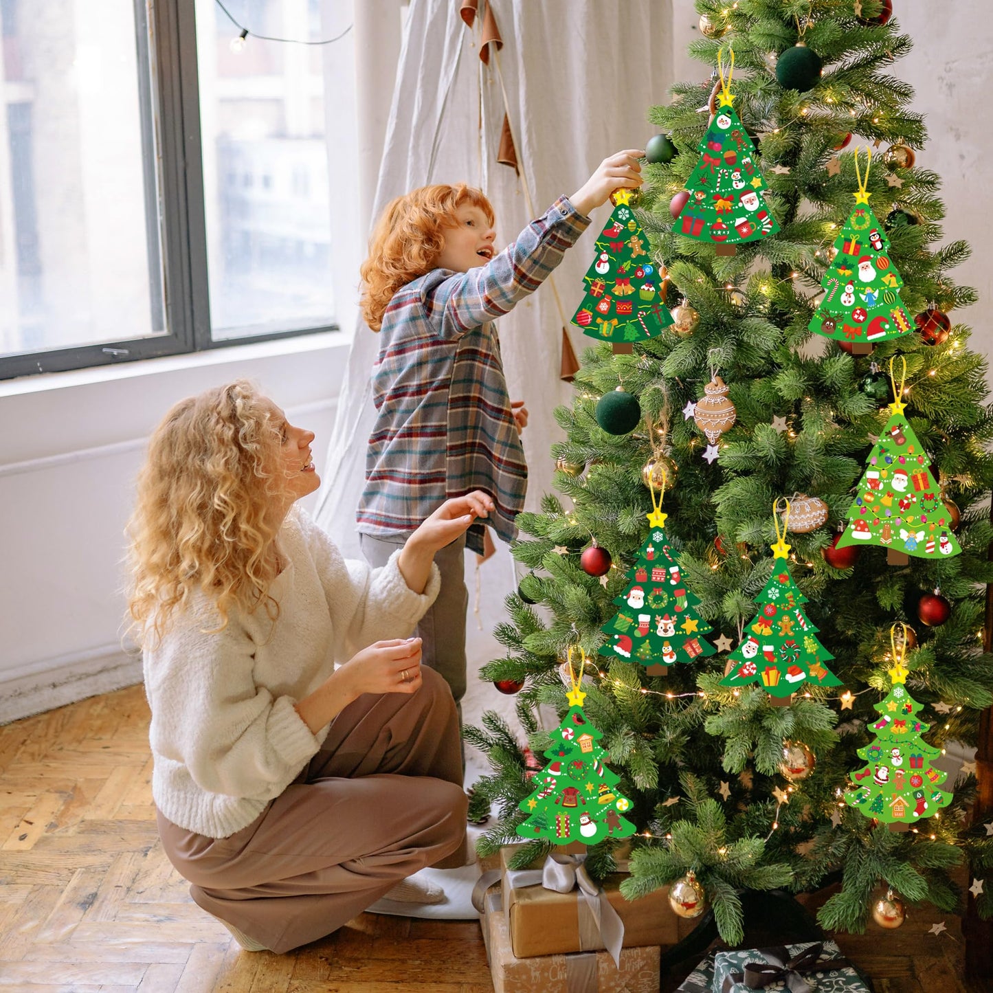 BCCSNNM 48 Pcs Christmas Tree Stickers Kit for Christmas DIY Hanging Art Ornaments Making Your Own Xmas Craft for Winter Holiday Party Classroom Activities Party Decoration
