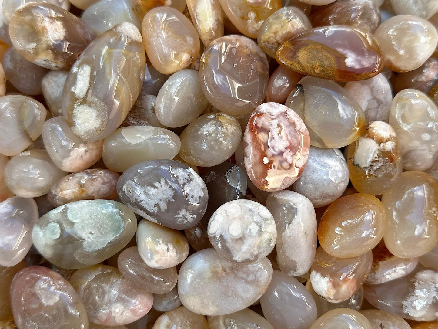 Wholesale Polished Flower Agate Tumbled Stones (0.25 Pound)