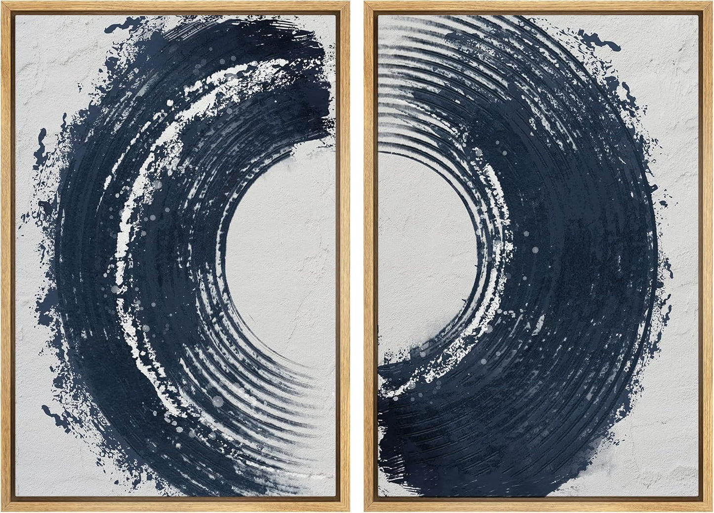 SIGNWIN Framed Canvas Print Wall Art Set Black Gray Pastel Paint Stroke Spiral Ring Abstract Shapes Illustrations Modern Minimal Decorative for Living Room, Bedroom, Office - 24"x36"x2 Natural