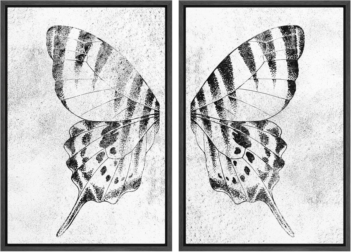 SIGNWIN Framed Canvas Print Wall Art Set Black & White Monarch Butterfly Wing Insect Nature Wilderness Illustrations Modern Art Rustic Relax/Calm for Living Room, Bedroom, Office - 24"x36"x2 Black