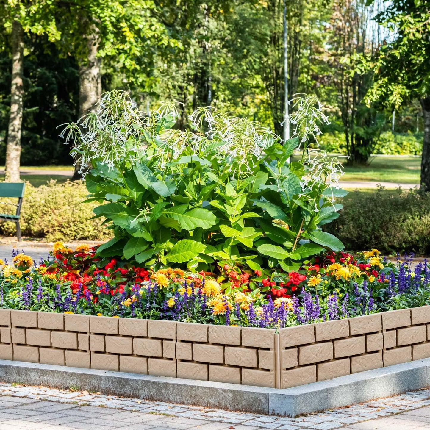 Landical 8 Pcs Gray Retaining Wall Block Faux Stone Edging for Landscaping, 17 x 13 Inch Garden Border Landscape Edging Blocks Garden Plastic Fence for Mulch Flower Bed Patio Lawn Path Walkway