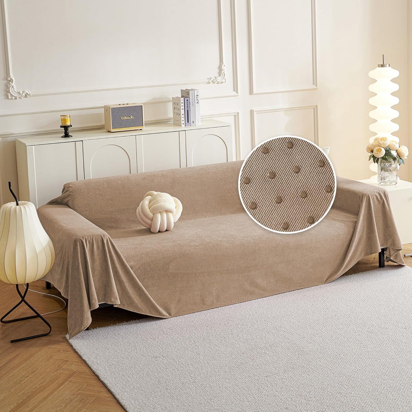 MYSKY HOME Couch Cover Sofa Covers for 3 Cushion Couch, Dog Couch Covers Protector for Sectional Sofa, Non Slip Soft Sofa Slipcover Modern Furniture Protector for Pet, 91" x 134", Khaki