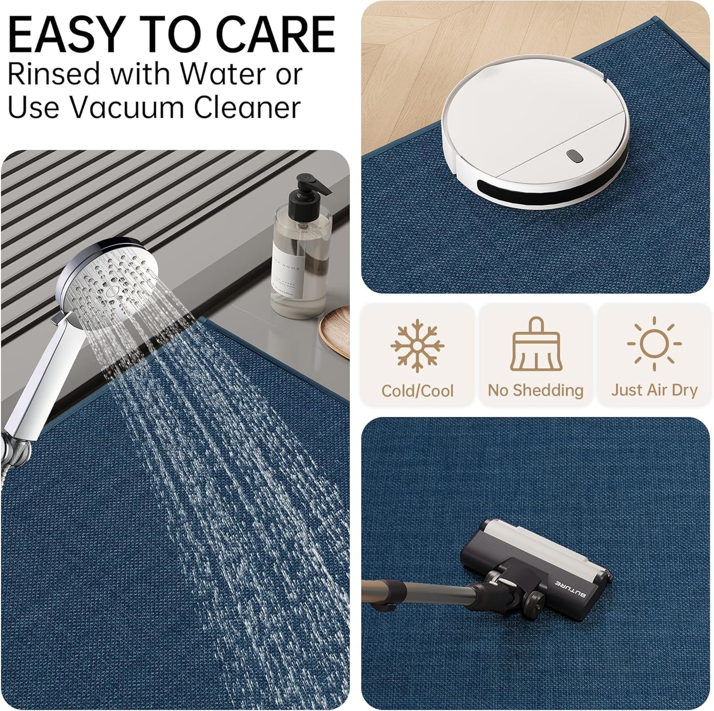 Mecko Bath Mat, Ultra Absorbent Quick Dry Bathroom Floor Mats-Upgraded Thin Cozy Cloth Bathroom Mat(Navy Blue,24"x48")