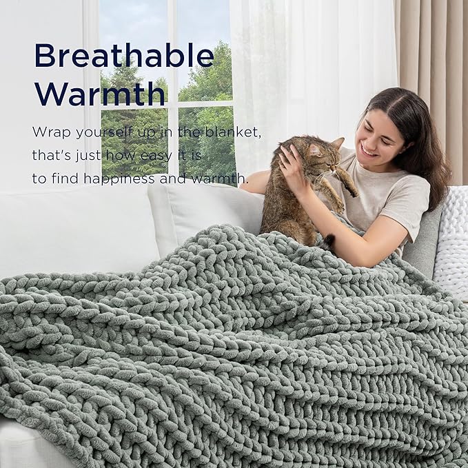 Maetoow Handmade 15 lb Soft Knitted Weighted Blanket, 72 x 48 in Breathable Chunky Knit Gravity Blanket Throw, Home Decor for Sofa Couch Bed, Sage Green