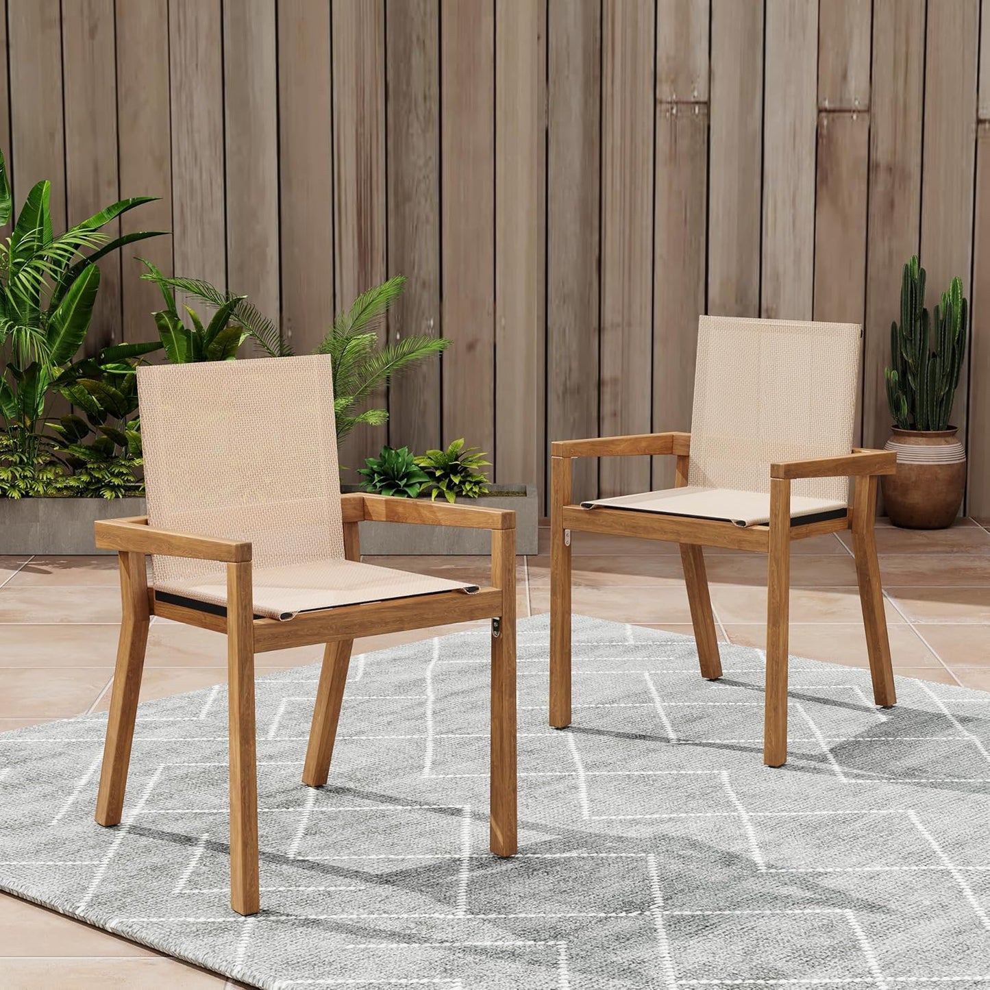 Merax Mesh Seating Solid Wood Dining Chairs Set of 2, French Country Style Accent Side Seating Furniture for Kitchen, Living Room, Textile Back, Beige