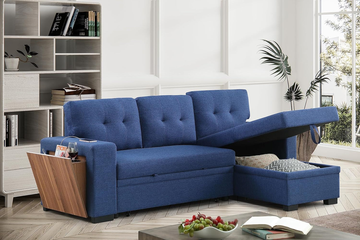 Devion Furniture Maison 4-in-1 Convertible L Shaped Couch with Pull Out Bed and Storage, Sectional Sleeper Sofa with Reversible Chaise for Living Room, Apartment, Bedroom, Office