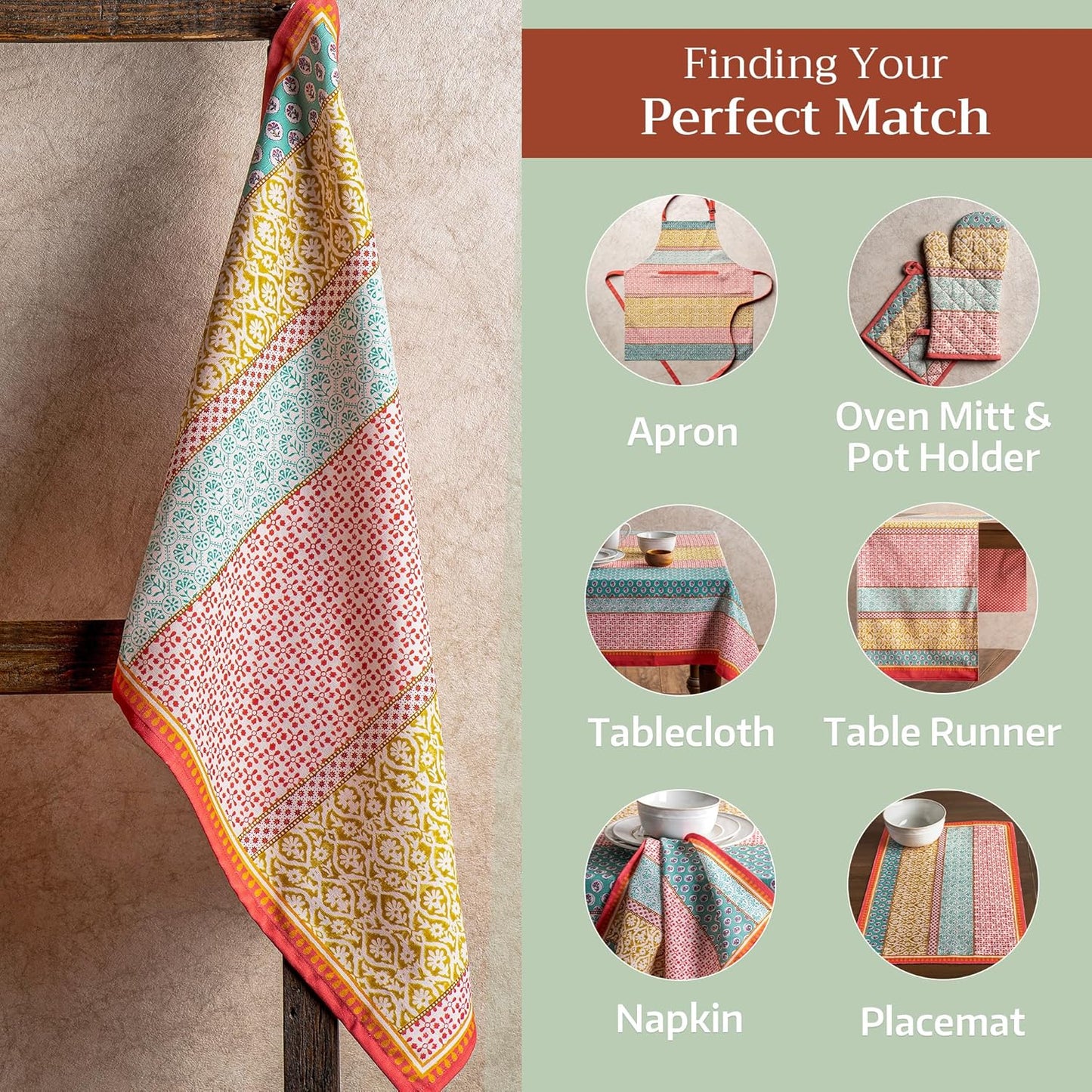 Maison d' Hermine Kitchen Towels Set of 3 100% Cotton 27.50" x 20" Reusable Cloth Tea Dish Towels Absorbent with Hanging Loop for Kitchen, Home, Dining, Cocktail Parties Spring/Summer (Provence)