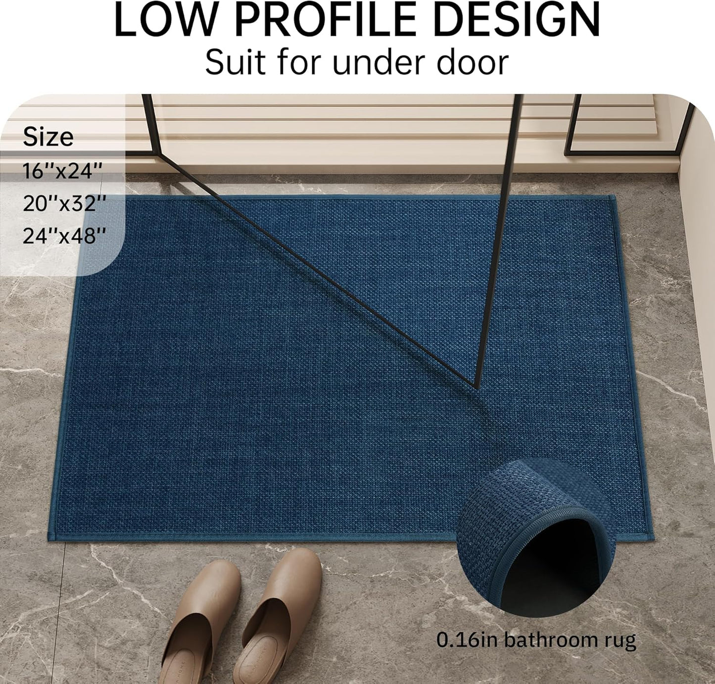 Mecko Bath Mat, Ultra Absorbent Quick Dry Bathroom Floor Mats-Upgraded Thin Cozy Cloth Bathroom Mat(Navy Blue,20"x32")