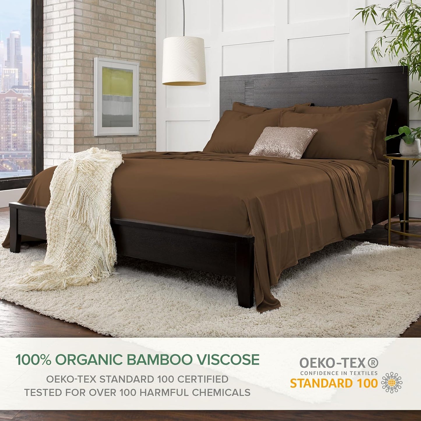 Split King Sheets by Pure Bamboo, Genuine 100% Organic Viscose Derived from Bamboo Bed Sheet Set, Soft & Cooling, Double Stitching *Not for Split Top (Split King, Coconut Husk)