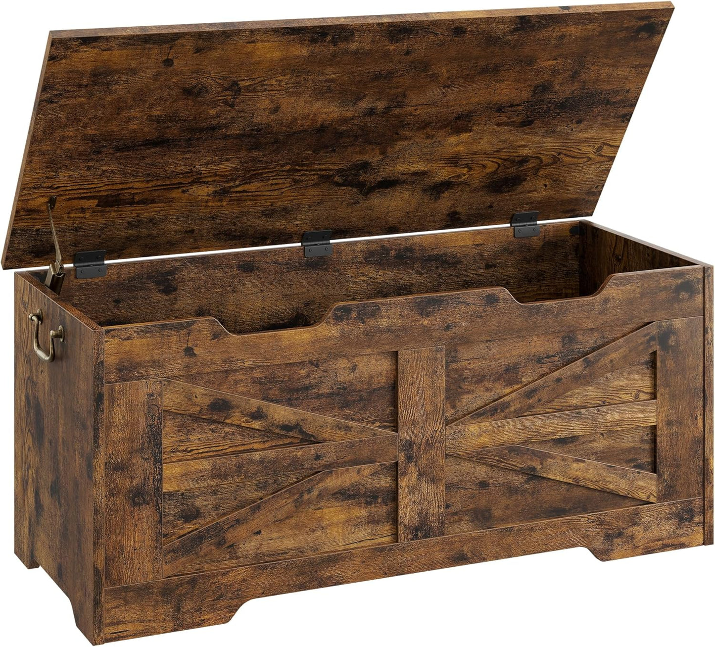 GarveeHome 39.4" Storage Chest, Toy Chest With Lids, Entryway Storage Bench with Safety Hinge, Wooden Storage Trunk, Supports 350 Lb, for Living Room, Bedroom, Rustic Brown