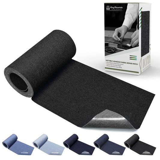 KING MOUNTAIN Iron-on Repair Patch,3"x60"100% Cotton Denim Iron-on Repair Patch, Jeans and Clothing Repair and Decoration Kit (Black)