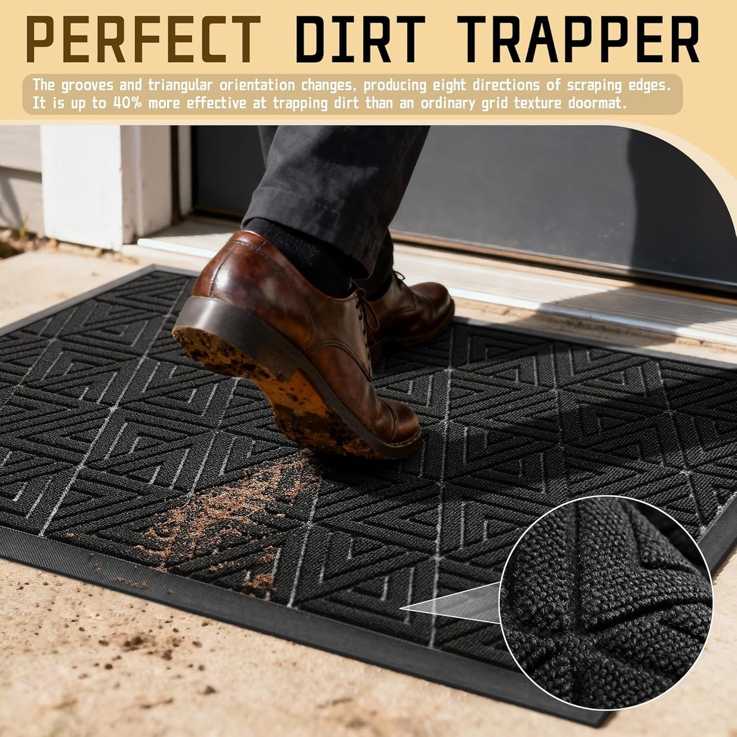 Yimobra Outdoor Mats for Front Door 29.5x17, Stops Mud & Dirt at Entrance, Fits Garage & Patio, All-Weather Waterproof Non Slip Outdoor Indoor Welcome Mat, Black