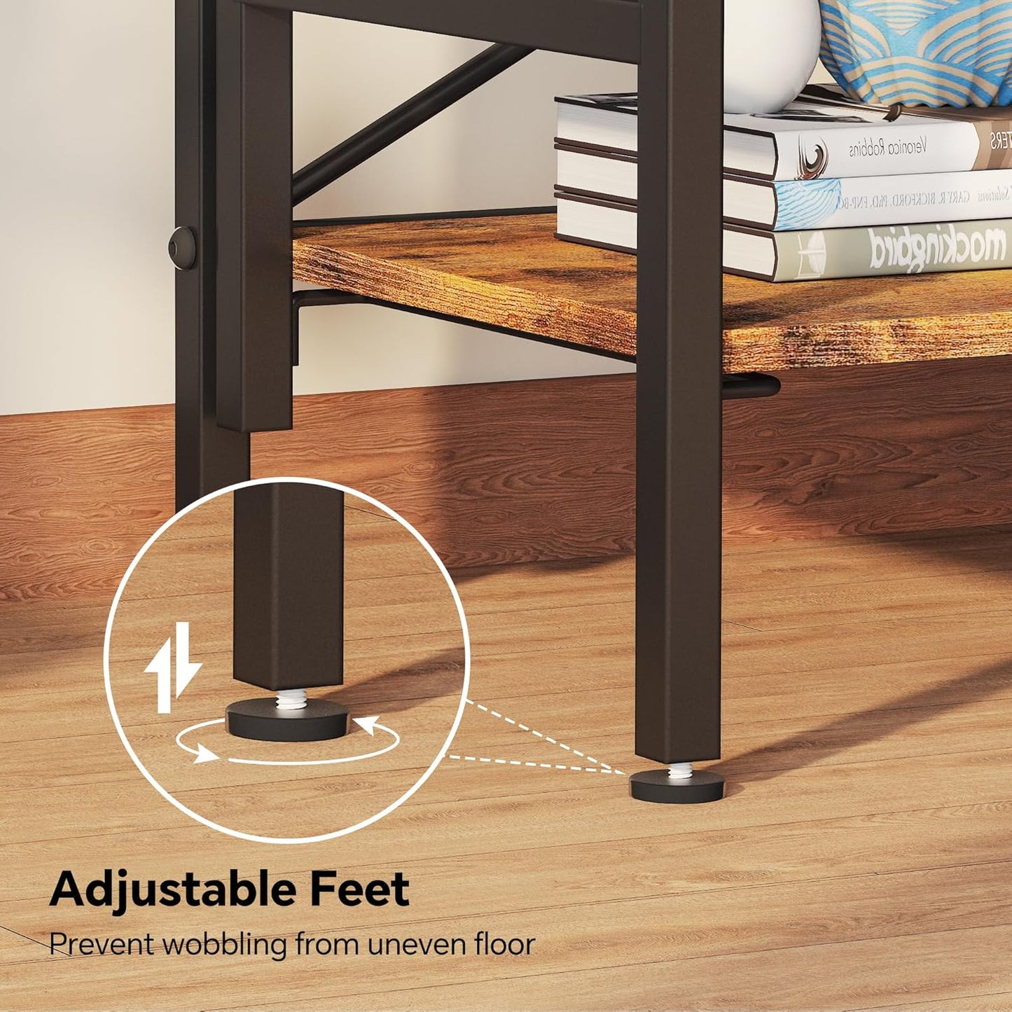 Folding Bookshelf,4 Tier Bookcase Foldable Shelf with X-Bracket Design, Adjustable Feet, Space Saving Storage for Living Room, Office, Rustic Brown
