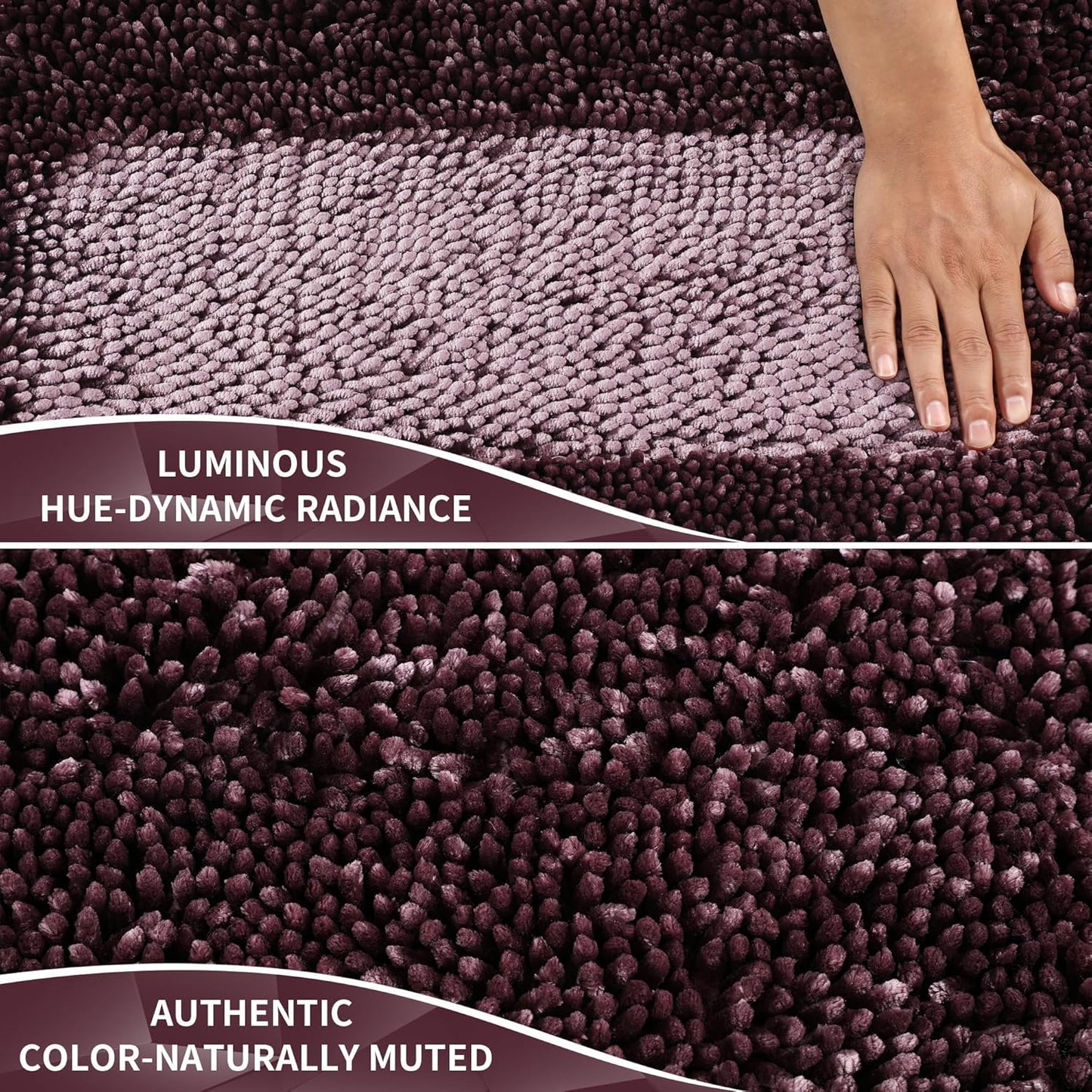 Yimobra Chenille Bathroom Rugs Non Slip, Extra Thick Soft Absorbent Bath Rug, Machine Washable Quick Dry Bath Mat for Bathroom Floor, Tub and Shower, Home Decor Accessories, 24x17, Purple Grey