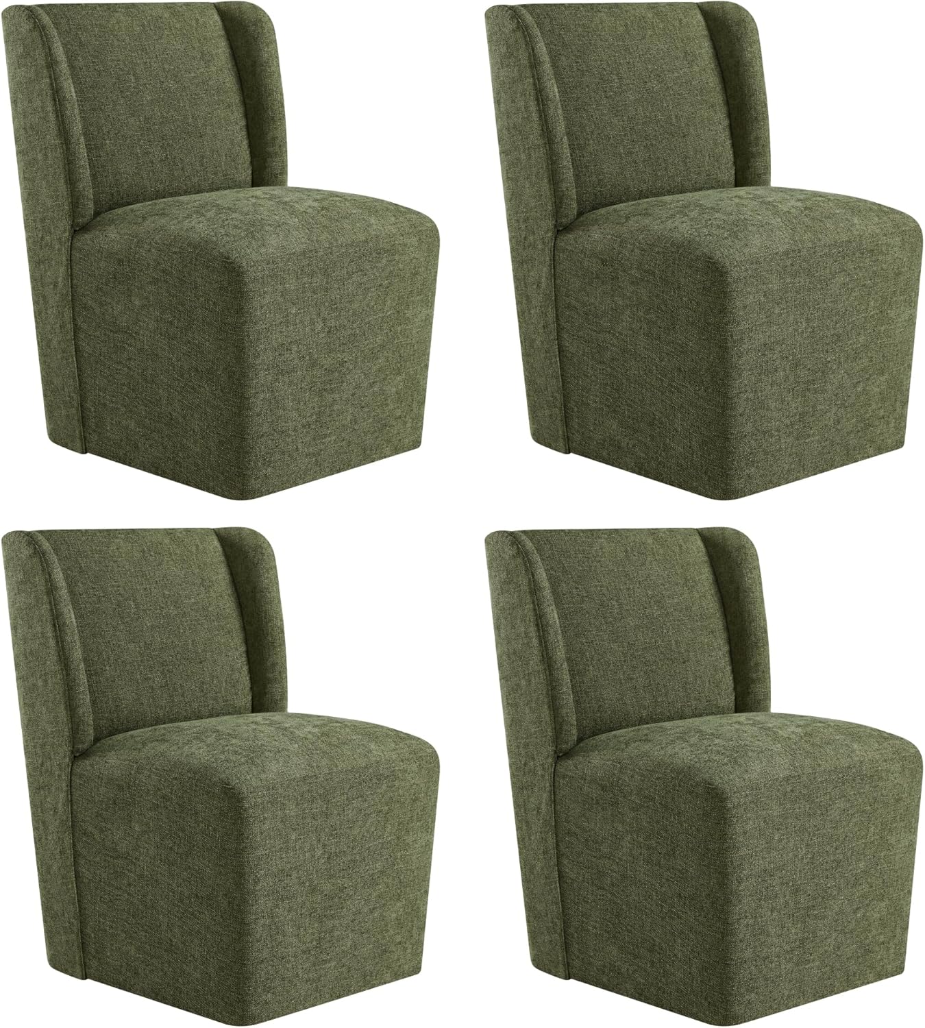 Upholstered Dining Chair with Casters Wingback Modern Side Armless Deskchair with Rollers for Diningroom Bedroom Livingroom Reading Room,Green,4 Box