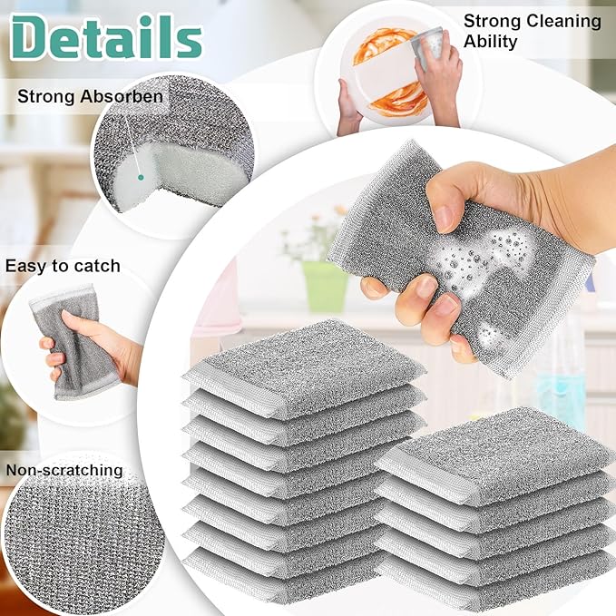 Thyle 8 Pack Steel Scrub Sponges for Dishes Non Scratch Scouring Multi Use Metal Scrubber Heavy Duty Dish Wash Kitchen Sponge for Pot Dish Washing Hard Surface Cleaning (Gray)
