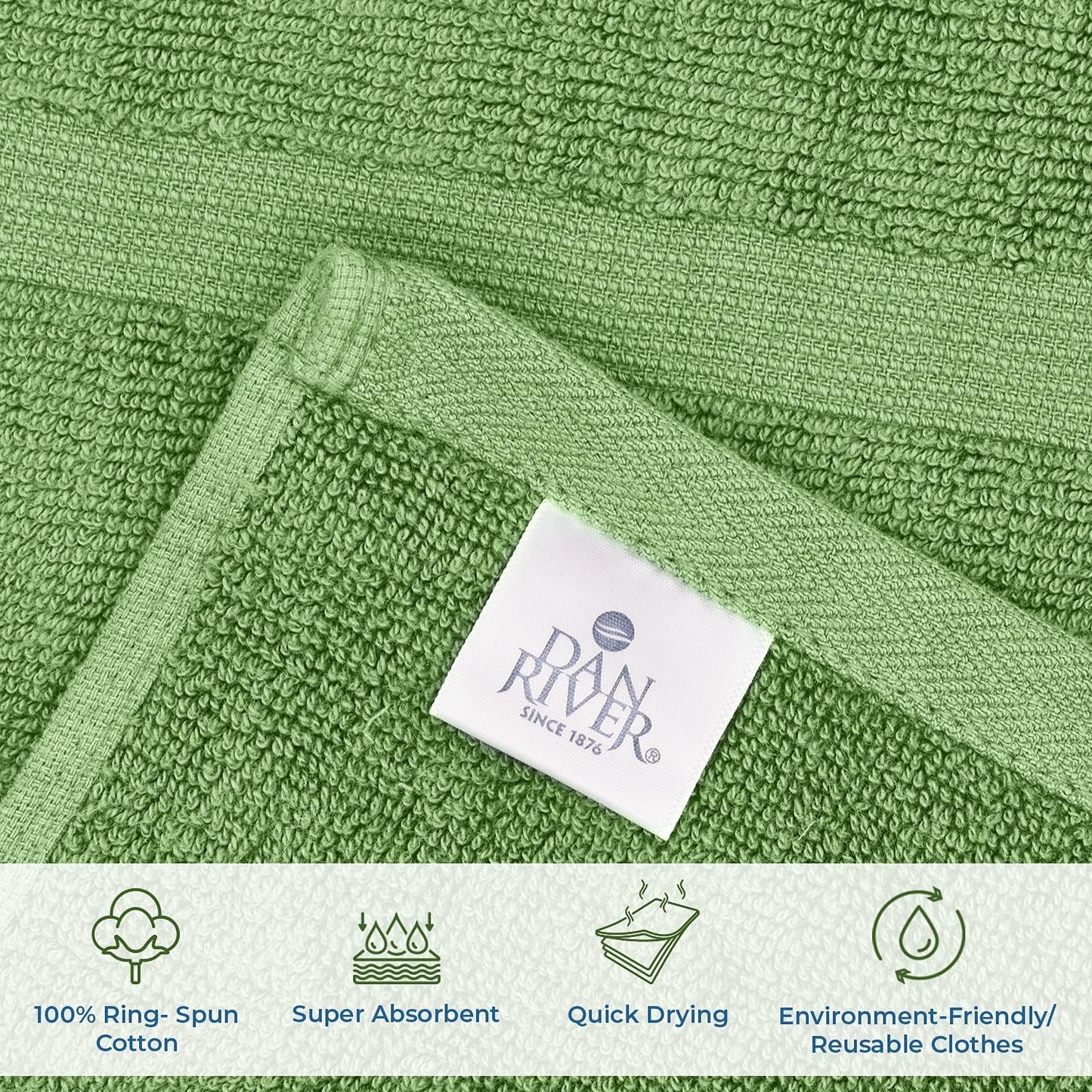 DAN RIVER Classic Cotton Bath Mats Set of 2 – Not a Bathroom Rug, Ultra Soft, Highly Absorbent & Machine Washable Bath Mat Towel for Bathroom Floor Mat – Durable, Quick-Dry, 21x34 Inches, Sage Green