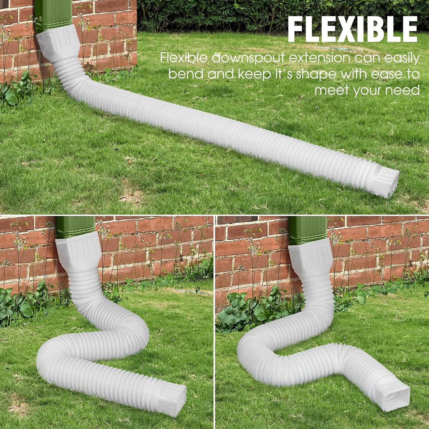 3 pack Flexible Rain Gutter Downspout Extensions,Drain Downspout Extender,Gutter Extension Flexible,Down Spout Drain Extension Pipes,Extendable from 21 to 60 Inches (3pcs brown)