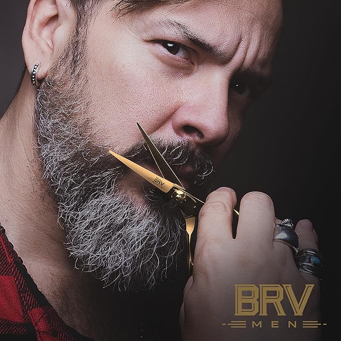 Facial Hair Scissors for Men | Titanium Series | Mustache & Beard Trimming Scissors | 5.5 inches l Sharp & Precise Grooming | Razor Edge Barber Scissor (RIGHT HANDED - titanium bronze)