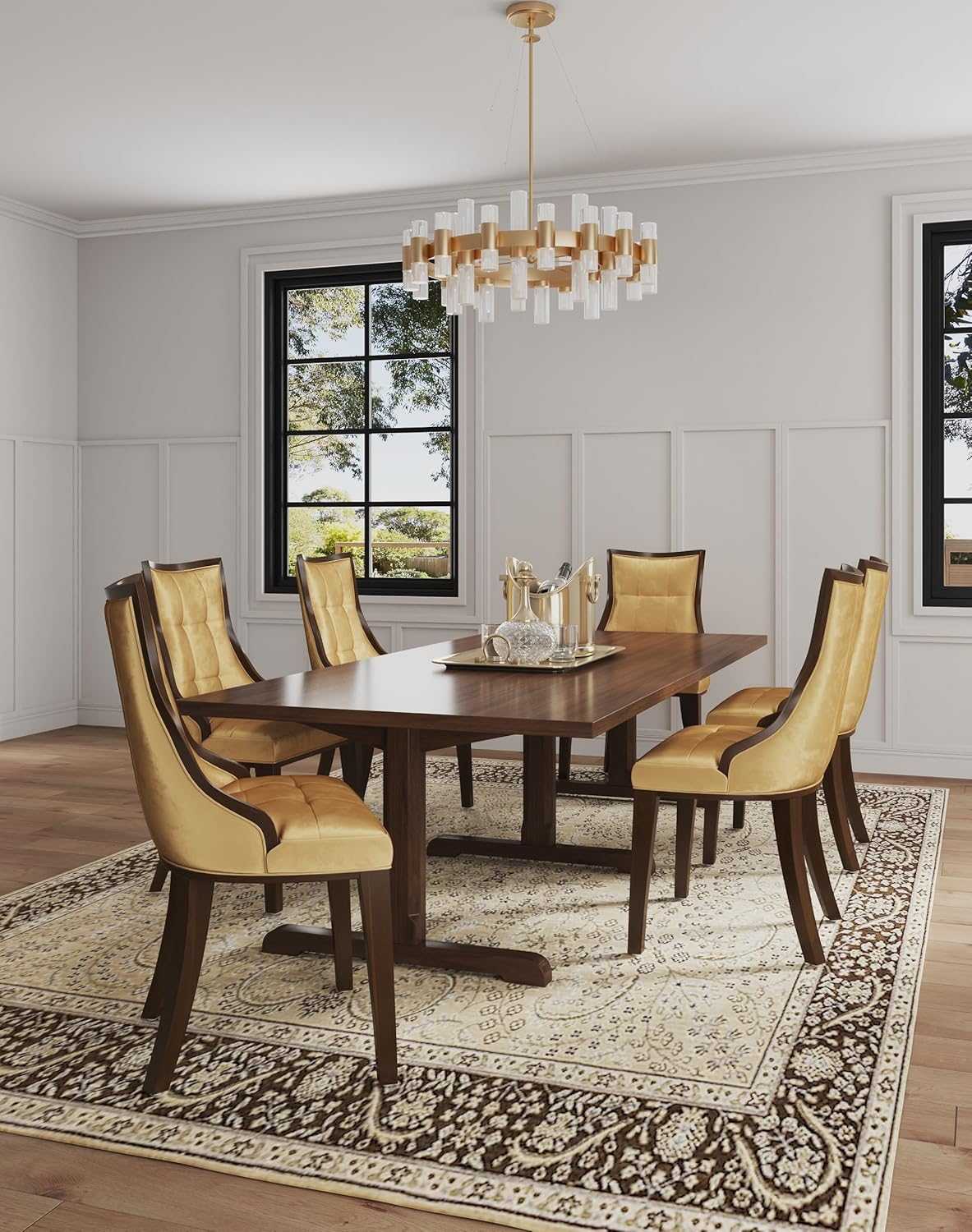 Manhattan Comfort Fifth Avenue Velvet Dining Chairs, Parsons Accent Furniture with Padded Wingback Seat, Fine Rectangular Stitching and Solid Beech Wood Frame, Set of 2, Antique Gold