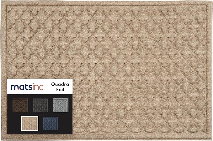 MATSINC Artisan Entry Front Door Mat - Rubber Back Indoor or Outdoor with Quadra Foil Design, Water Absorbing Welcome Mat, Front Door Outside Entrance, Made in The USA, 2' x 3'(Taupe)
