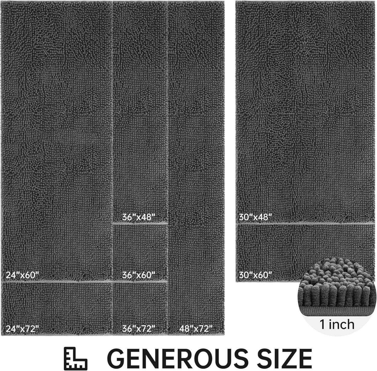 Bathroom Rugs 60"x36", Ultra-Soft Bath Rugs Quick Dry, Non Slip Absorbent Chenille Bath Mats for Bathroom Floor, Tub, Shower, Toilet, Machine Washable, Grey
