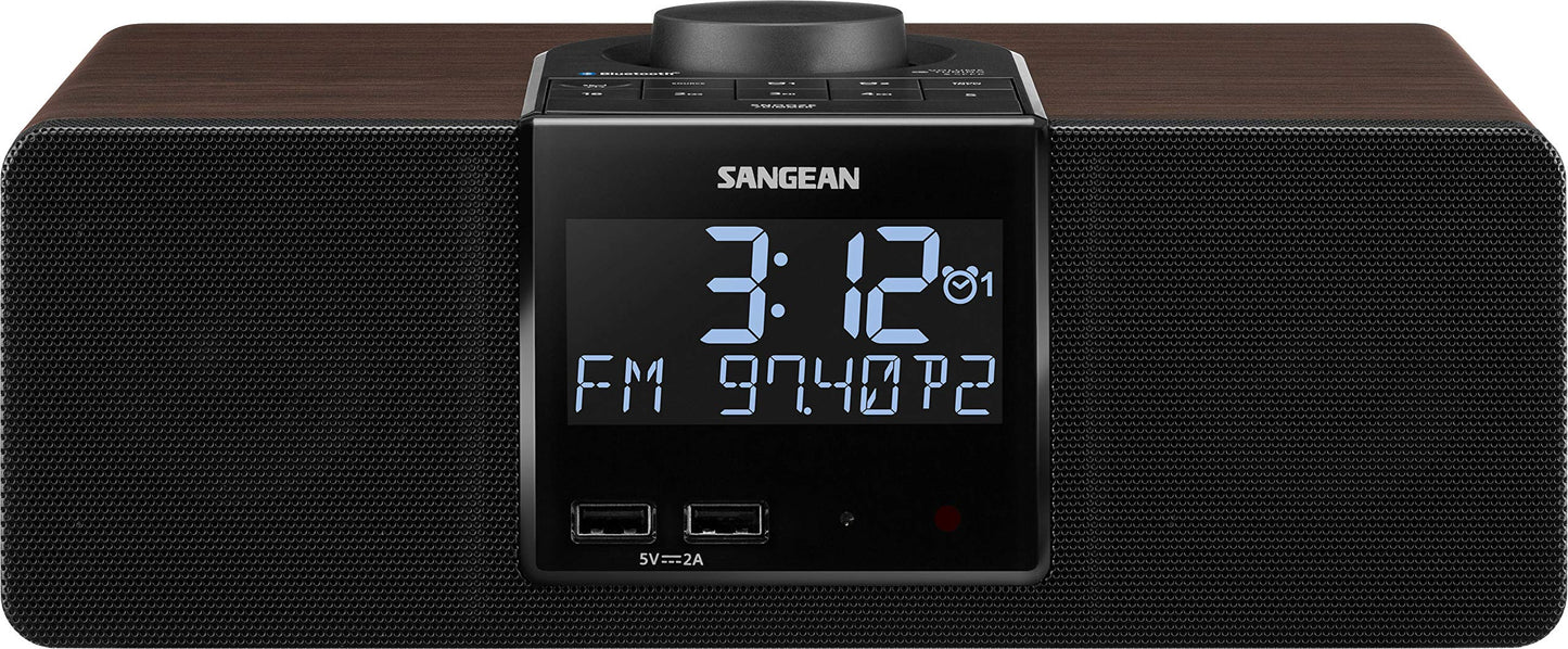 Sangean Rcr-40 Wooden Clock Radio With Am/Fm, Bluetooth, Aux, Digital Tuning And Battery Back-Up