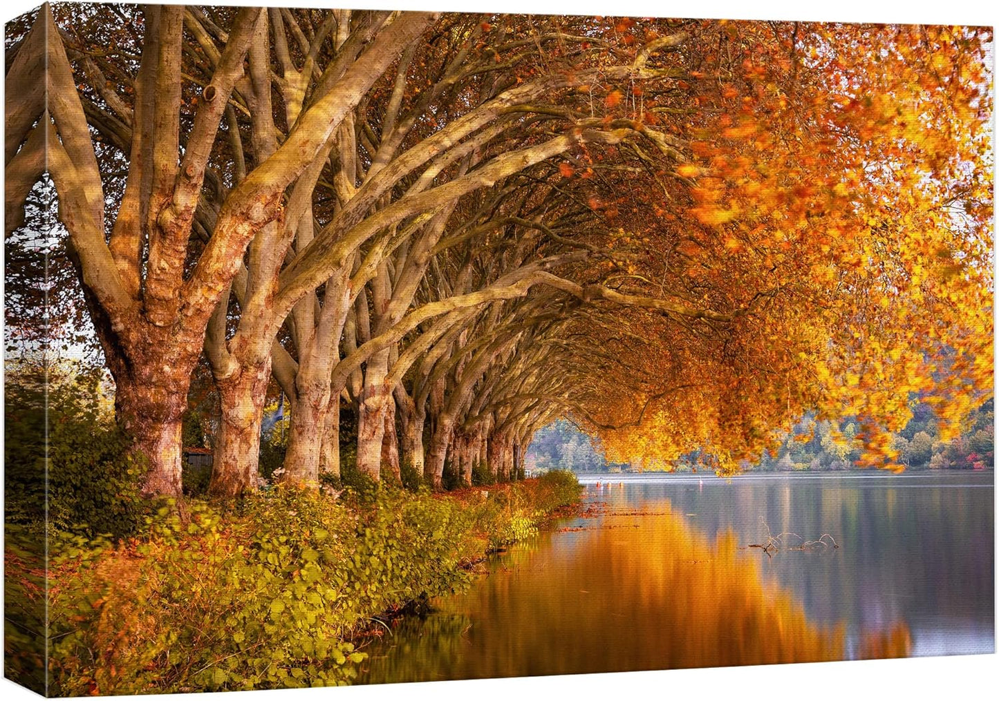 wall26 Canvas Print Wall Art Autumn Fall Orange Leaf Forest Lake Nature Wilderness Photography Realism Earth Scenery Rustic Scenic Landscape Colorful for Living Room, Bedroom, Office - 24"x36"
