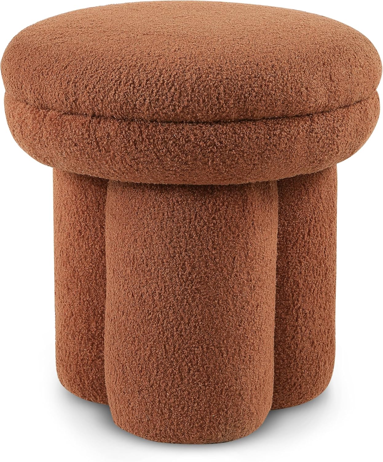 Furniture of America Rami Modern 18-inch Mushroom-Shape Upholstered Ottoman with Tri-Pillar Pedestal, Vanity Stool Chair, Small Foot Stool for Bedroom, Living Room, Entryway, Saddle Brown