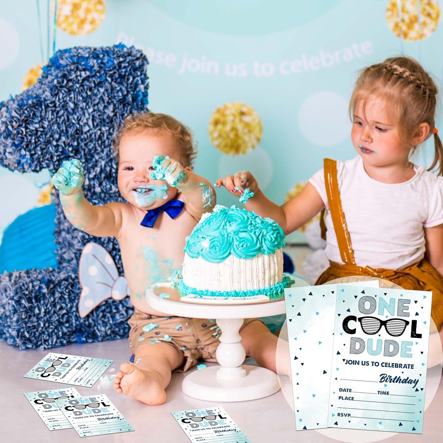 One Cool Dude Birthday Invitations for Boys, 20 Invitation Cards with Envelopes, Sunglasses 1st Invites for Party Decorations Favor Supplies - A19