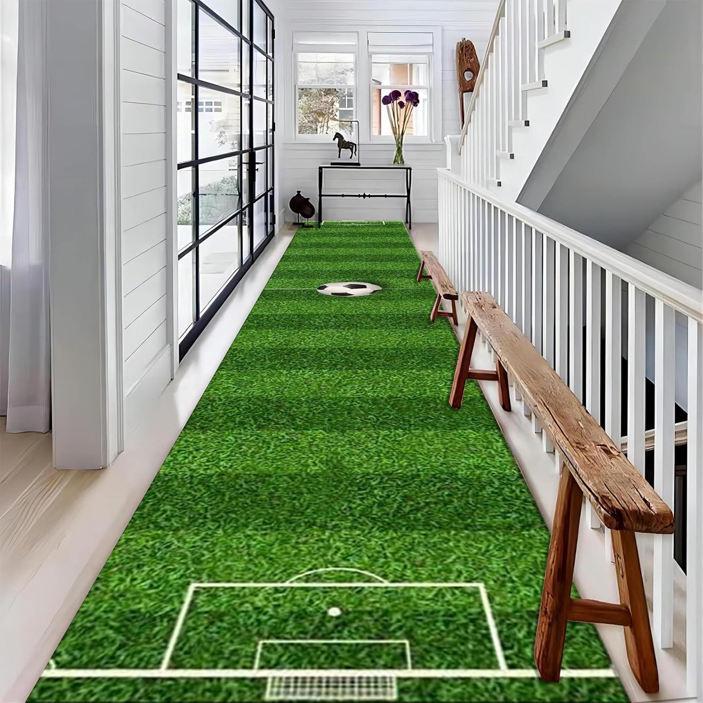 Football Game Area Rug for Living Room, 2x8ft, Soccer Sports Entryway Mat, Washable Durable High Traffic Rug, with Non Slip Backing Absorbent Carpets for Entryway Living Room