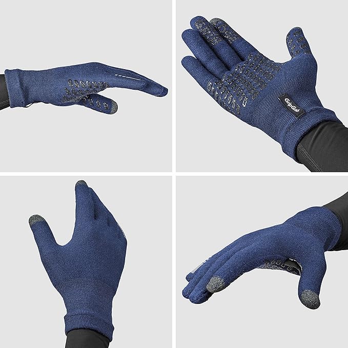 GripGrab Primavera 2 Merino Wool Spring Autumn Cycling Gloves Knitted Touchscreen Full Finger Anti Slip Bicycle Liners