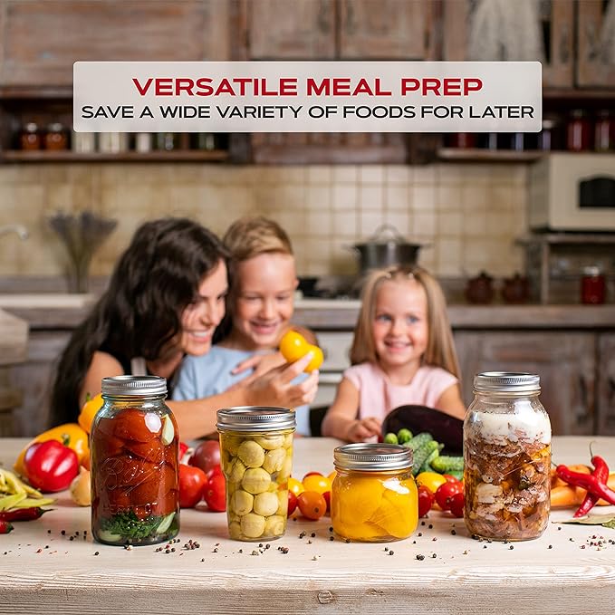 FORJARS - Wide Mouth Canning Lids, 100-Pack – Create Airtight Seals on Mason Jars to Preserve Food for Meal Prep & Emergency Food Storage – 3.4 In. Metal Lids with Silicone Seals – Canning Supplies