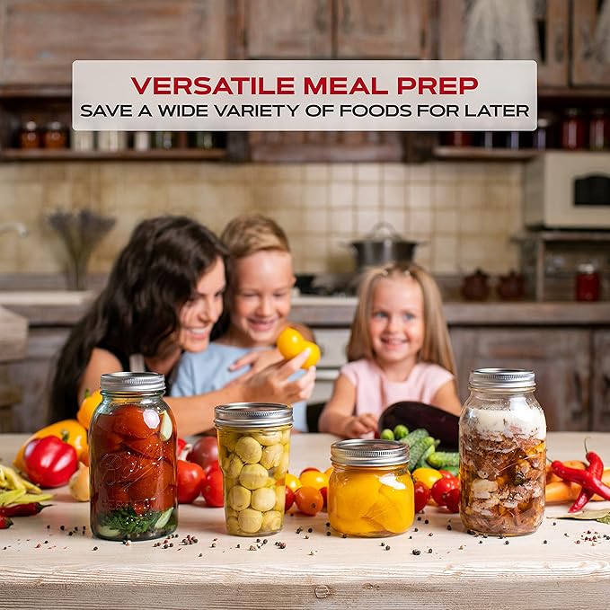 FORJARS - Wide Mouth Canning Lids, 24-Pack – Create Airtight Seals on Mason Jars to Preserve Food for Meal Prep & Emergency Food Storage – 3.4 In. Metal Lids with Silicone Seals – Canning Supplies