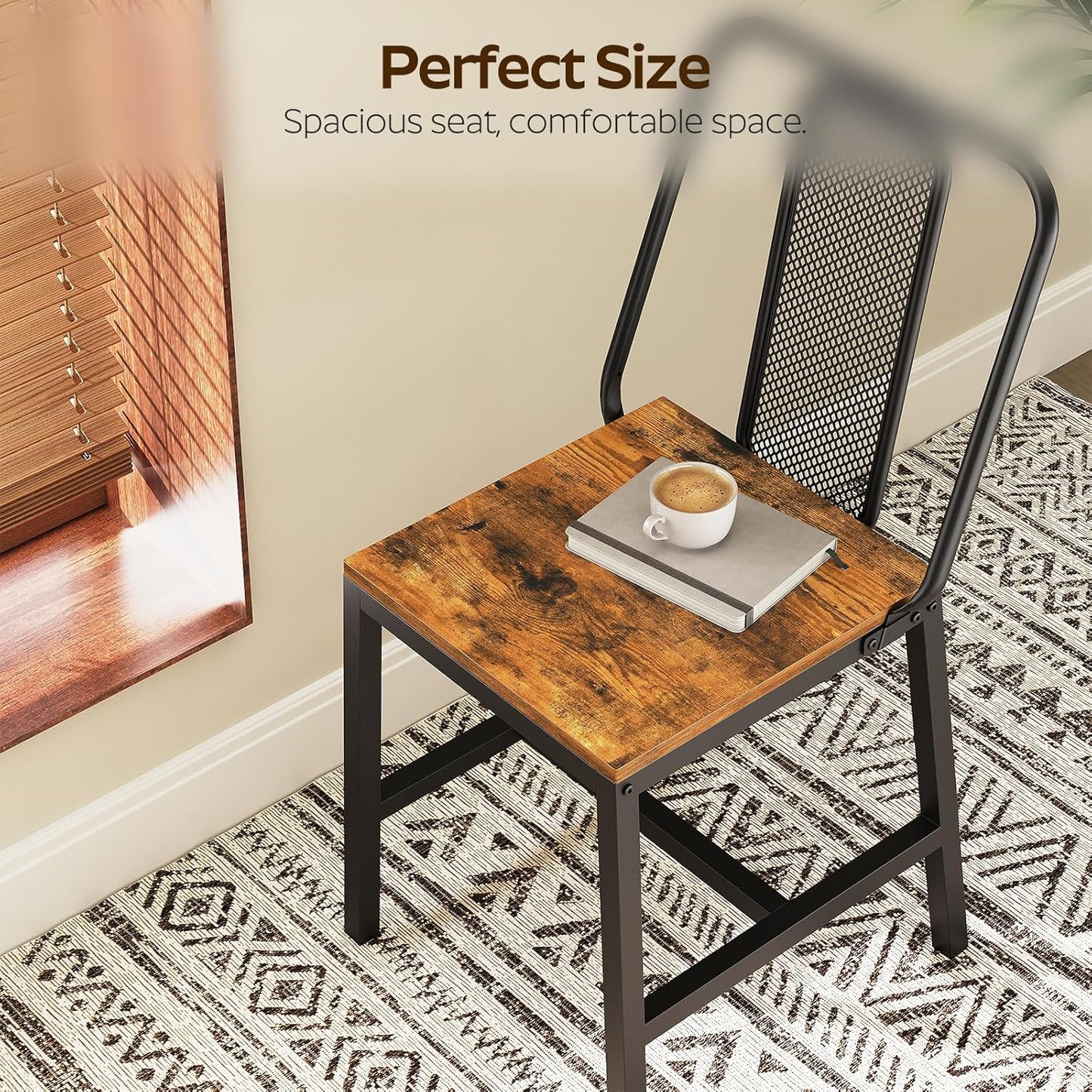 Dining Chairs Set of 2, Wooden Kitchen Chairs, Farmhouse Dining Chairs with Back Support, for Living Room, Kitchen, Rustic Brown and Black CY01L2BRN1