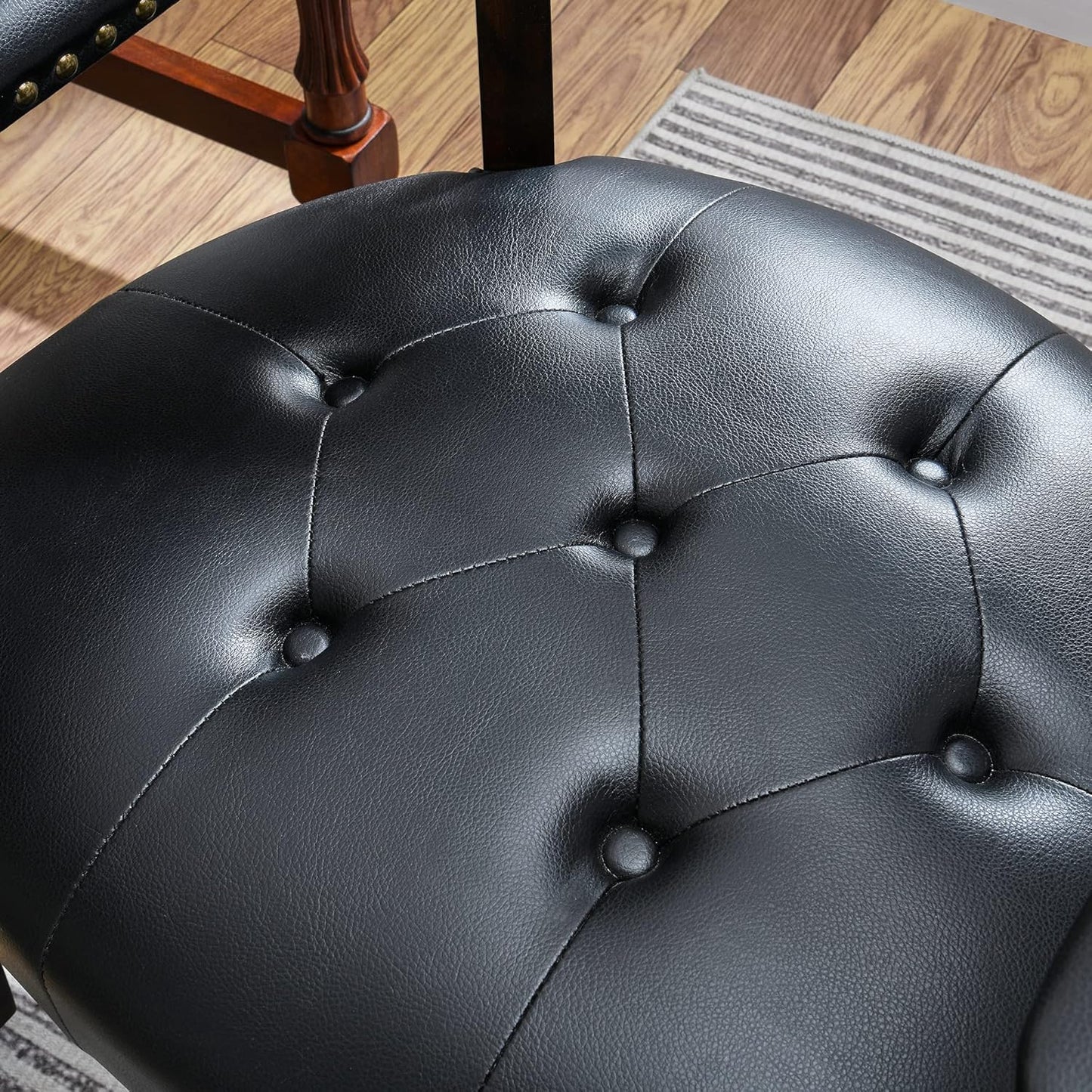 LEEMTORIG Large Dining Chairs with Casters and Arms, Rolling Dining Chairs with Wheels, Accent Game Poker Chairs, Boss Caption's Chairs, 26" D x 25.2" W x 31.5" H, Espresso Legs & Black PU, SY-318-BK