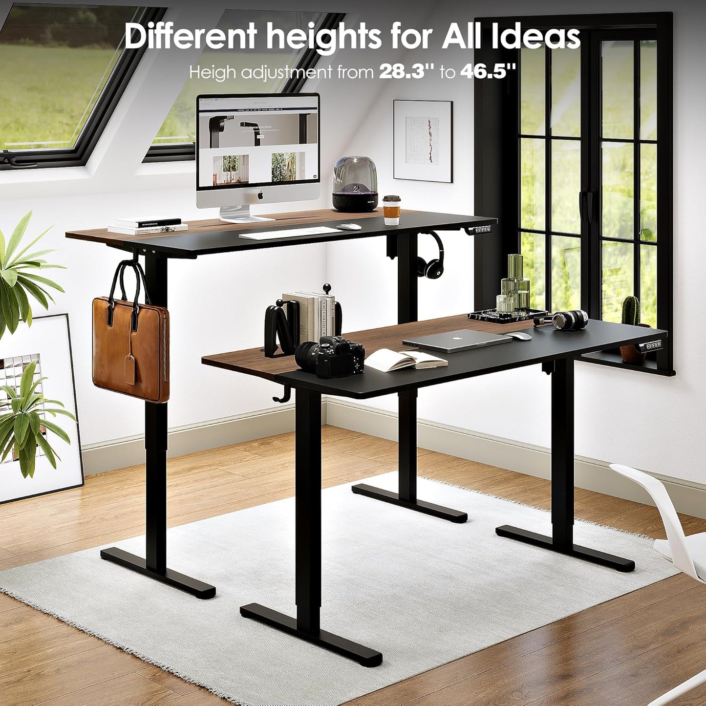 Monomi Electric Height Adjustable Standing Desk, 48x24 Inches, Ergonomic Home Office Sit/Stand Up Desk (Black Steel Frame/Black Top)