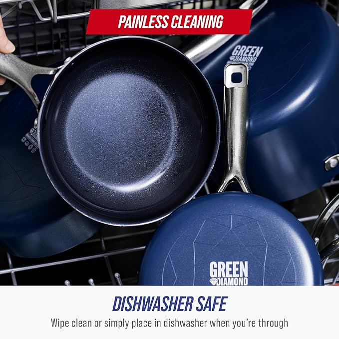 Blue Diamond 8" Nonstick Frying Pan Skillet, Diamond Infused PFAS-Free Ceramic, Dishwasher & Oven Safe, Stainless Steel Handle, Durable Non Toxic Metal Utensil Safe, Egg & Omelet Pan, Blue