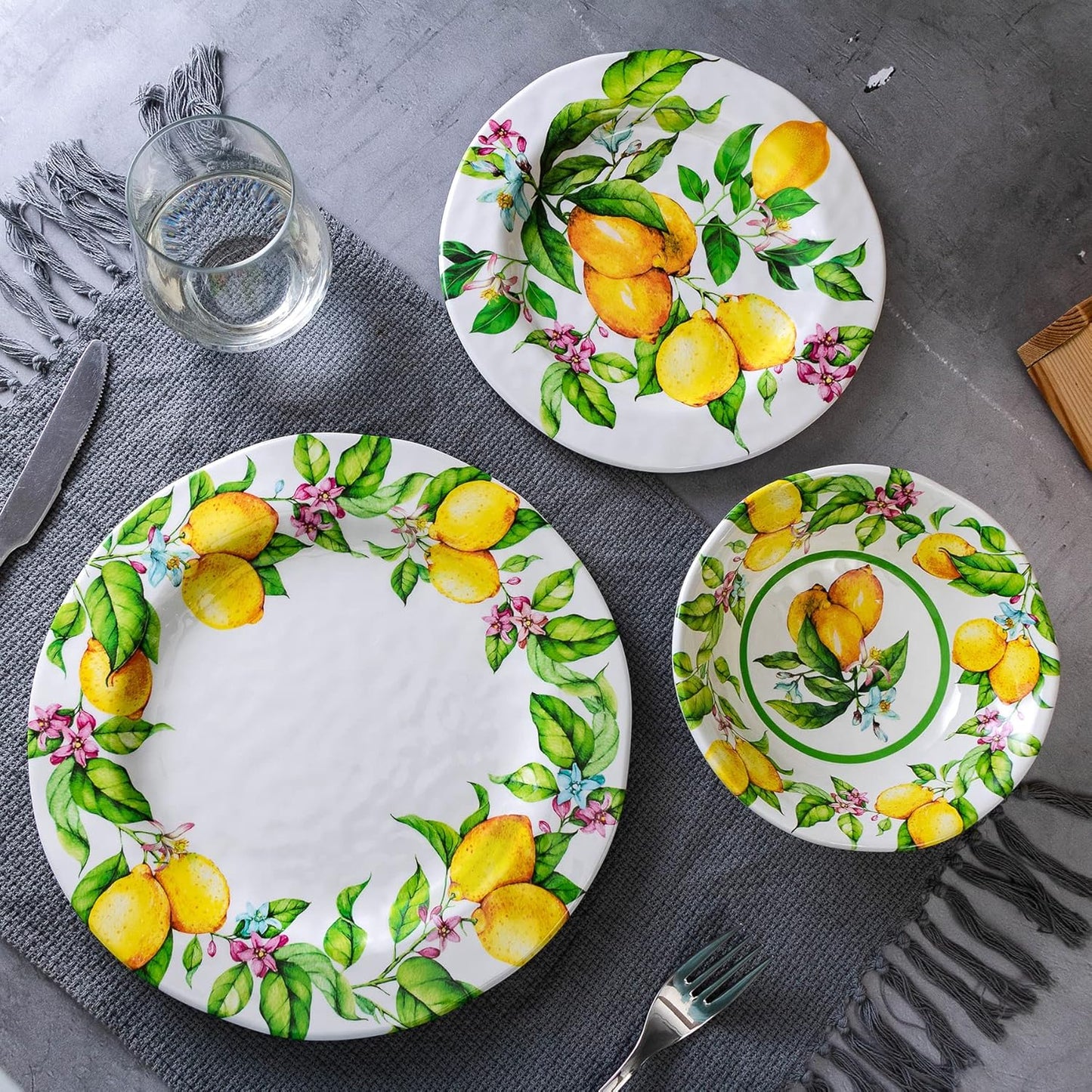 LEHAHA Melamine Dinner Plate Set of 6, 11” inch Lemon Plates Set, BPA Free, Lightweight and Break Resistant, Great for Parties, RVs, Picnic and Camping Trailer, Dishwasher Safe
