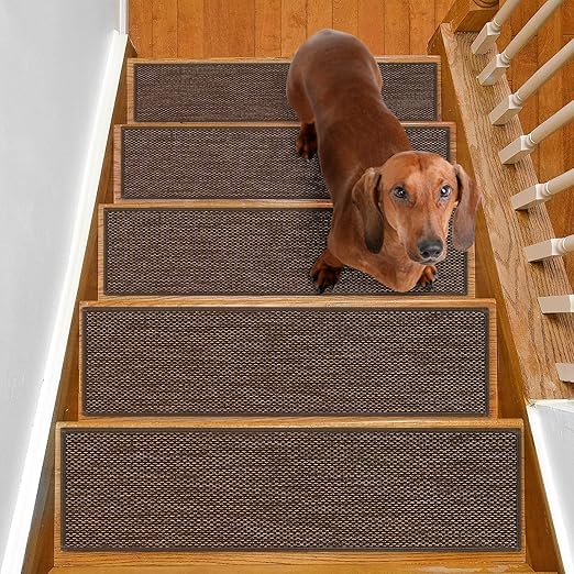Stair Treads Non Slip for Wooden Steps Indoor 10" x 36" 4 Pack Extra Wide Stair Tread Carpet Stairs Runner, Step Pads with Reusable Adhesive for Dogs Kids Elders, Machine Washable, Brown